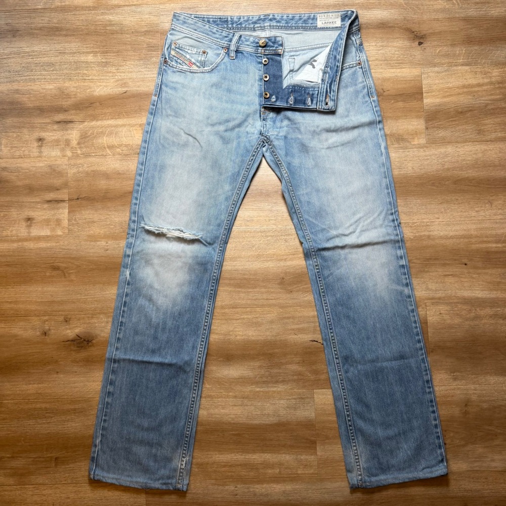 Diesel Larkee Jeans Men 32x32 Light Wash Blue Straight Leg Distressed 0073P